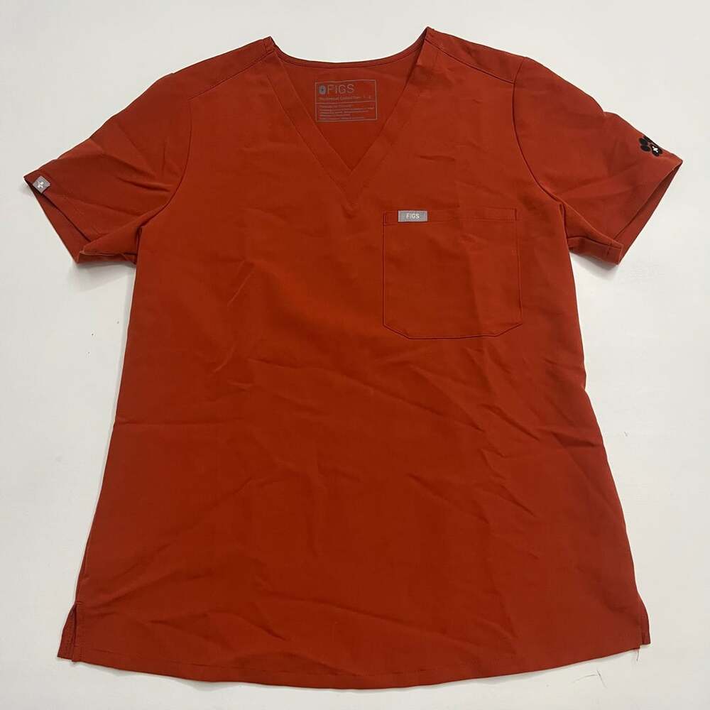 Figs Technical Collection Scrub Top Size S Rust Orange V-Neck Paw Embroidery